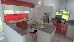 Vue 3D Cuisine sur-mesure contemporaine - G Viaud - Landevieille - Remaud Menuiserie Saint Gilles croix de Vie